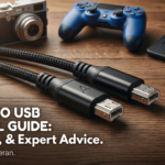 High-quality braided Micro USB cables on a wooden desk surrounded by a camera, game controller, Kindle, and Raspberry Pi.